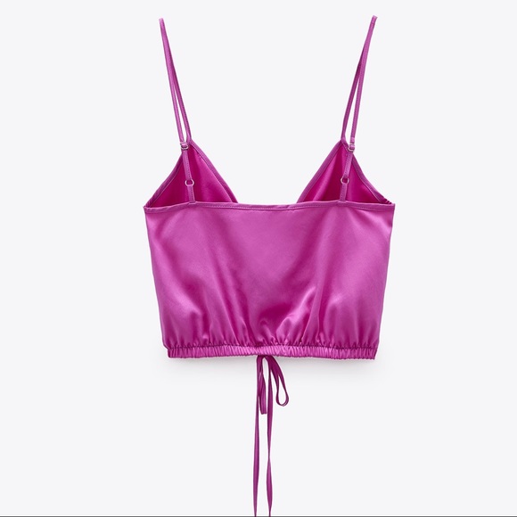 NWT Zara fuchsia ruched satin effect crop top - Picture 4 of 9